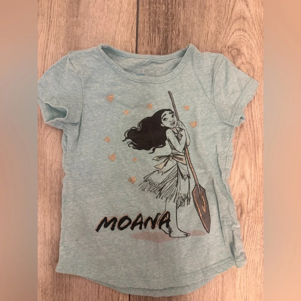 Disney Light Blue Moana Graphic Tee with Gold Accents
